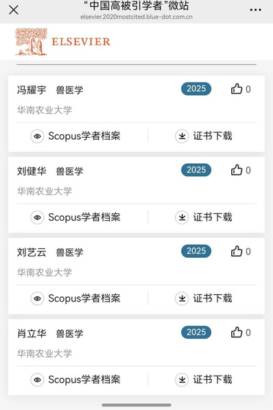 我院多名教师上榜爱思唯尔2025“中国高被引学者”